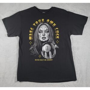 ODM Make Your Own Luck Never Rely On‎ Chance Eight Ball Girl Clown L BK T-Shirt